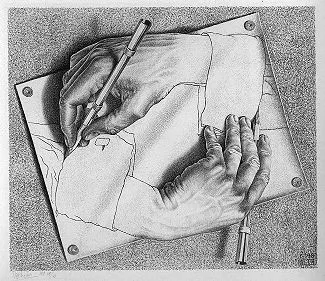 Maurits Cornelis Escher『Drawing Hands』(和名:描く手) 出典:Wikipedia